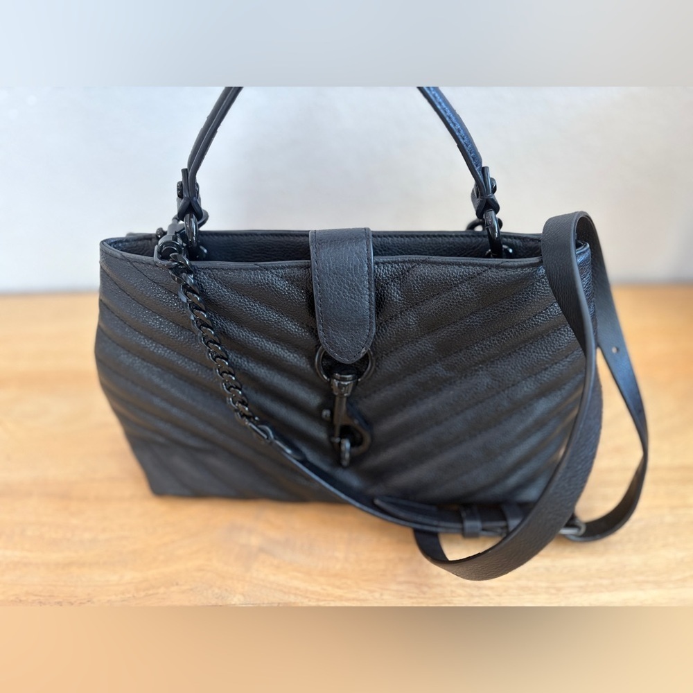 Rebecca Minkoff Womens Edie Top Shoulder Bag Satchel Quilted Leather Black Large